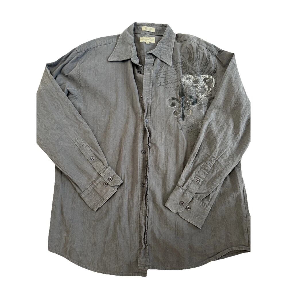 Vintage 90s Eighty Eight Fleur de Lis Gray Graphic Cotton Shirt XL Grunge